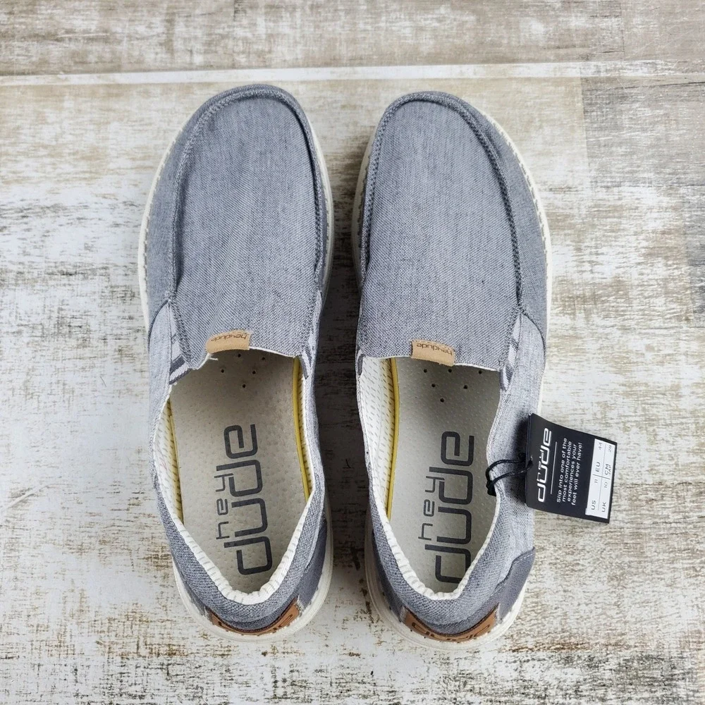 Hey Dude Thad Chambray Mens Casual Shoes Sz 11 Ghost Gray Slip-On Round Toe